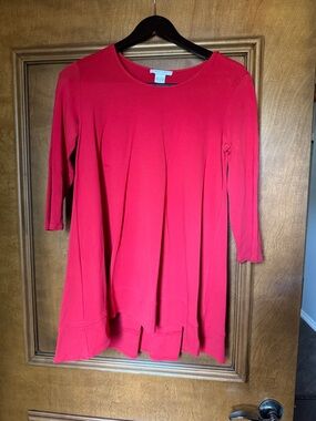 Joan Vass Bright Red Long Sleeve Tunic Top